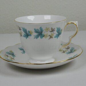 Royal Kent White With Blue Floral Design Bone China Cup And Saucer Set Vintage